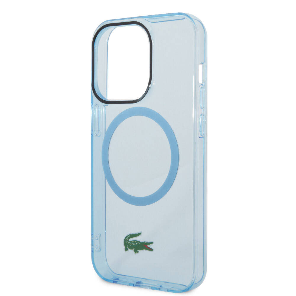 Apple iPhone 15 Pro Kılıf Lacoste Orjinal Lisanslı M-safe Şarj Özellikli Transparan Timsah Logo Baskılı Kapak Mavi Açık