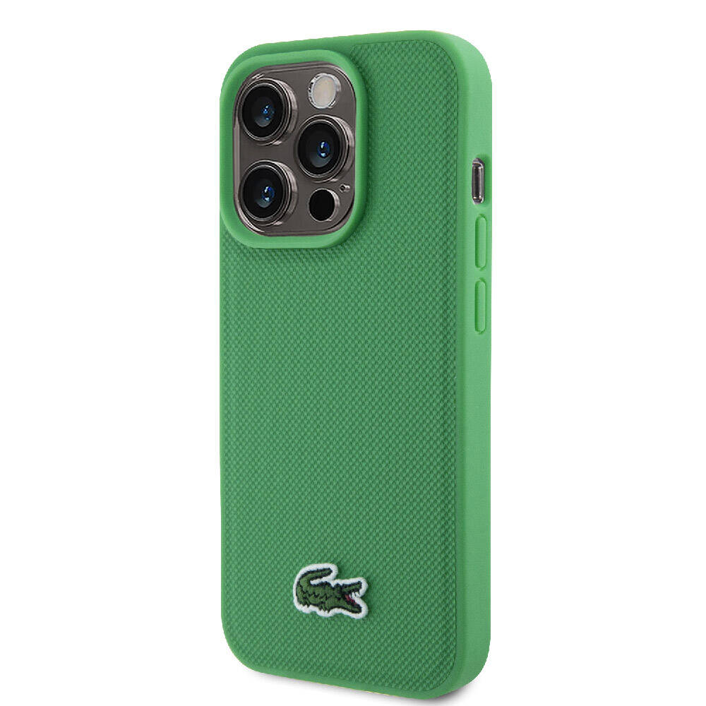 Apple iPhone 15 Pro Kılıf Lacoste Orjinal Lisanslı PU Pike Desenli Arka Yüzey İkonik Timsah Dokuma Logolu Kapak Yeşil