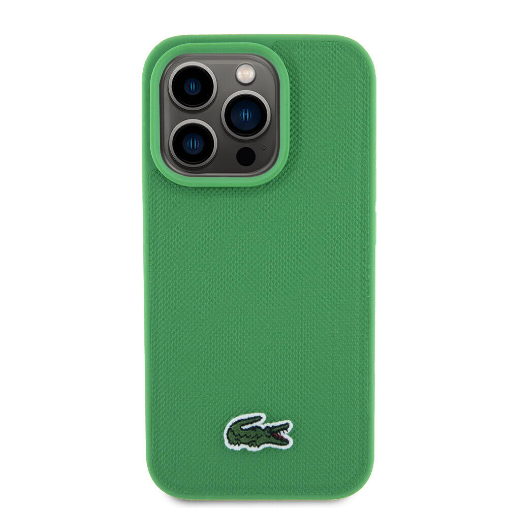 Apple iPhone 15 Pro Kılıf Lacoste Orjinal Lisanslı PU Pike Desenli Arka Yüzey İkonik Timsah Dokuma Logolu Kapak Yeşil