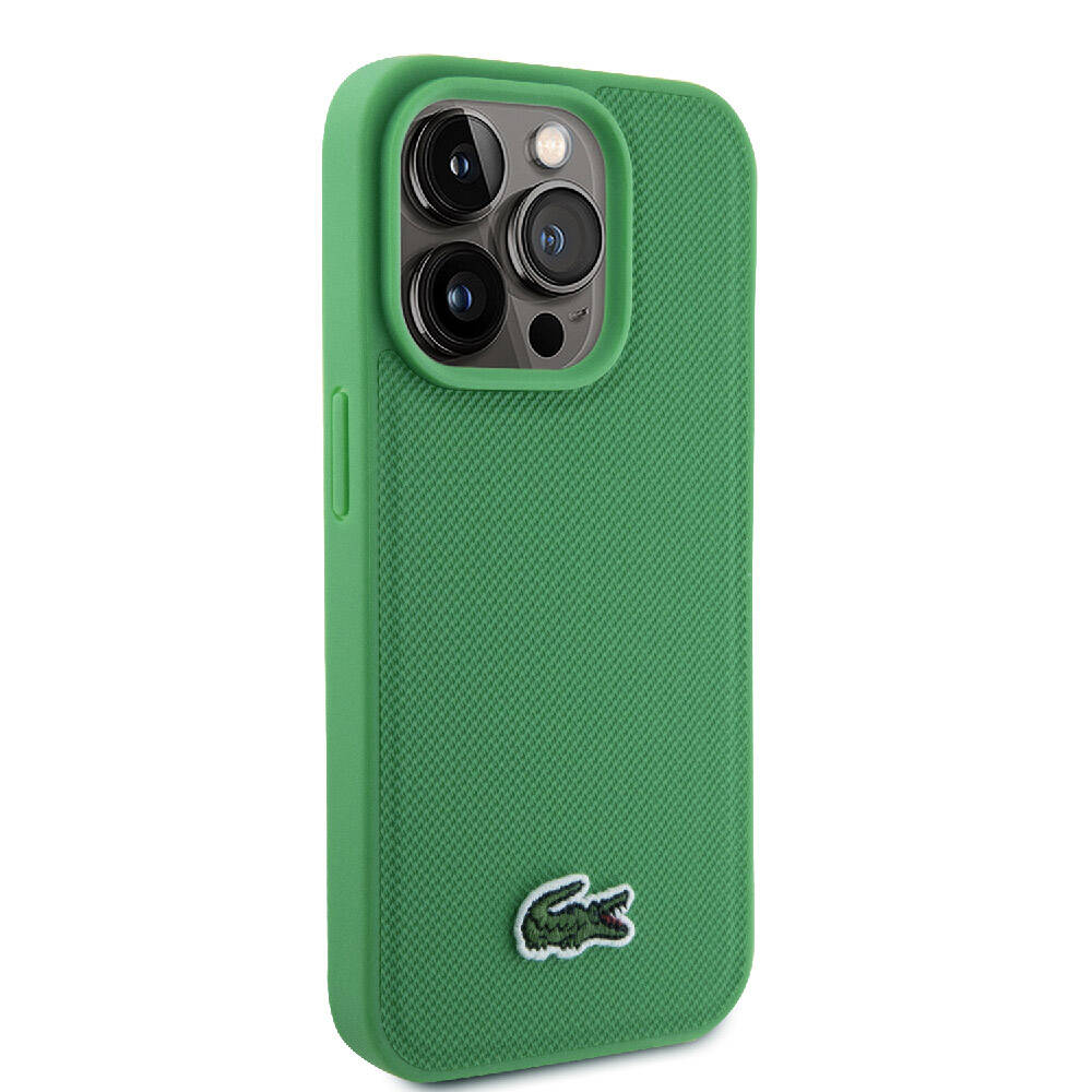Apple iPhone 15 Pro Kılıf Lacoste Orjinal Lisanslı PU Pike Desenli Arka Yüzey İkonik Timsah Dokuma Logolu Kapak Yeşil