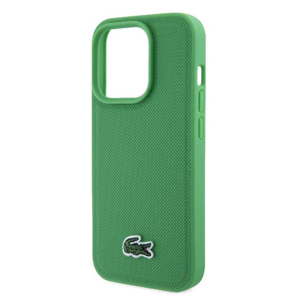 Apple iPhone 15 Pro Kılıf Lacoste Orjinal Lisanslı PU Pike Desenli Arka Yüzey İkonik Timsah Dokuma Logolu Kapak Yeşil