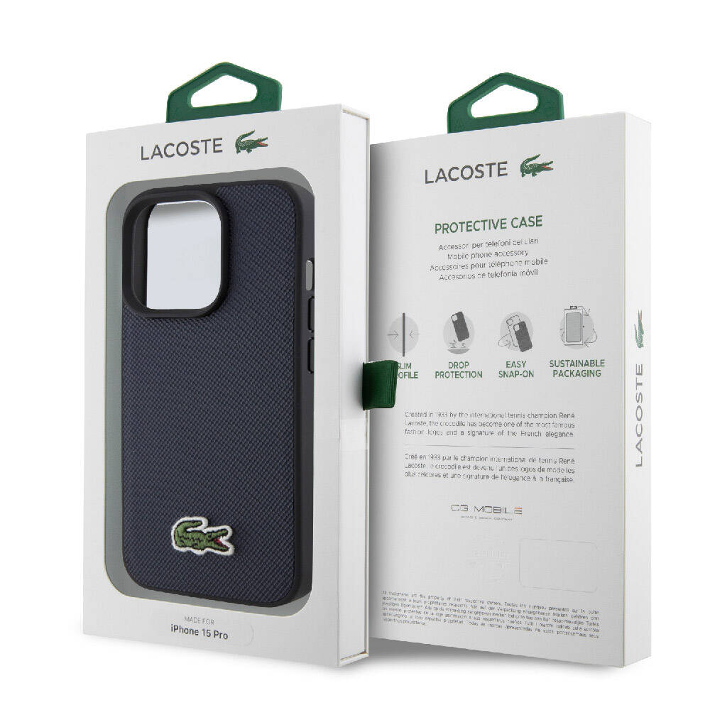 Apple iPhone 15 Pro Kılıf Lacoste Orjinal Lisanslı PU Pike Desenli Arka Yüzey İkonik Timsah Dokuma Logolu Kapak Yeşil