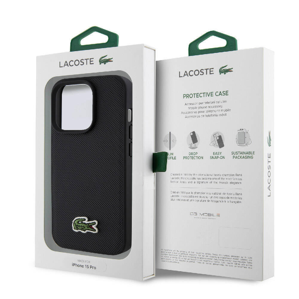Apple iPhone 15 Pro Kılıf Lacoste Orjinal Lisanslı PU Pike Desenli Arka Yüzey İkonik Timsah Dokuma Logolu Kapak Yeşil