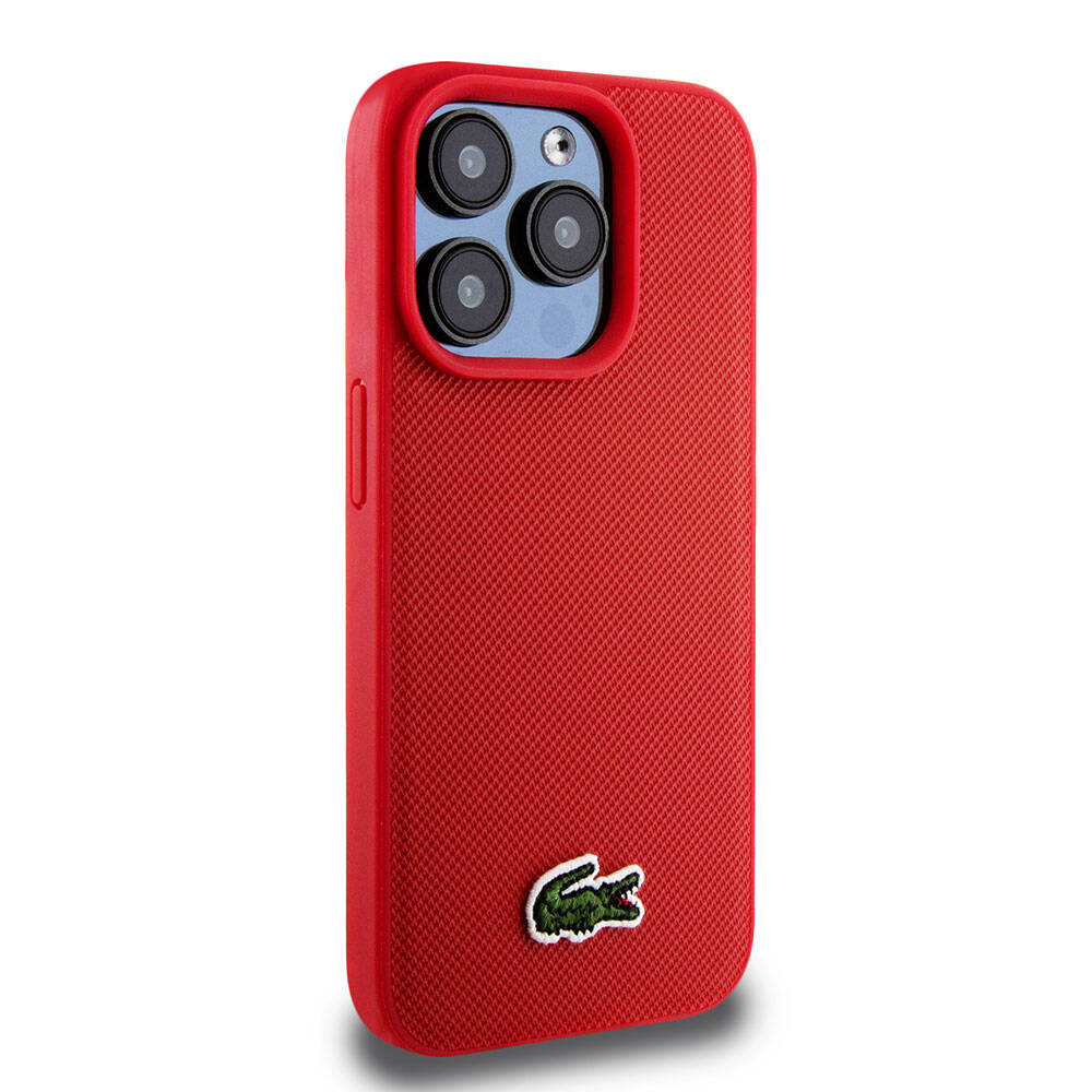 Apple iPhone 15 Pro Kılıf Lacoste Orjinal Lisanslı PU Pike Desenli Arka Yüzey İkonik Timsah Dokuma Logolu Kapak Yeşil