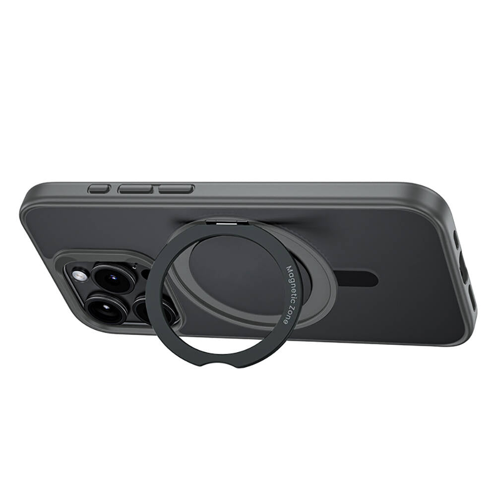 Apple iPhone 15 Pro Kılıf M-safe Şarj Özellikli 360° Dönebilen Benks Pop Stand Kapak Siyah