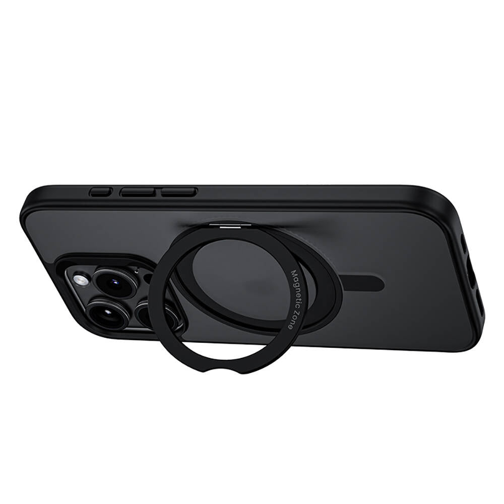 Apple iPhone 15 Pro Kılıf M-safe Şarj Özellikli 360° Dönebilen Benks Pop Stand Kapak Siyah