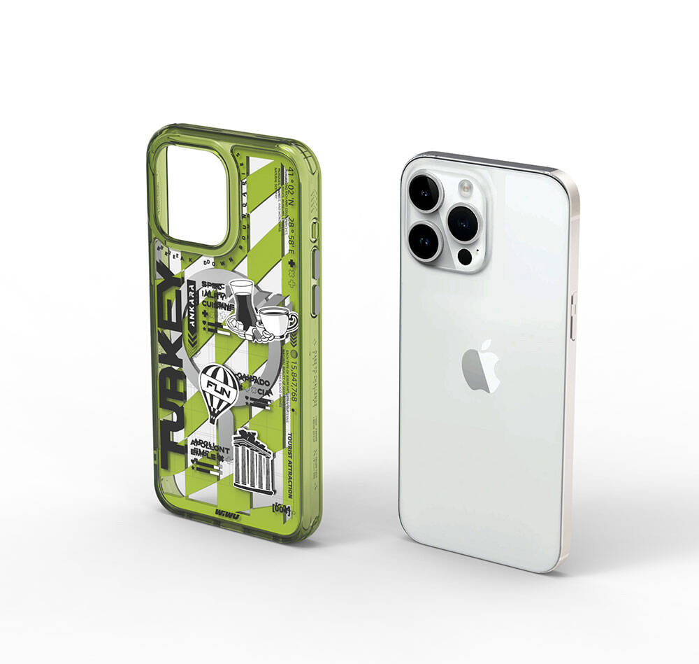 Apple iPhone 15 Pro Kılıf M-safe Şarj Özellikli Desenli Wiwu Turkey A Serisi Kapak Yeşil