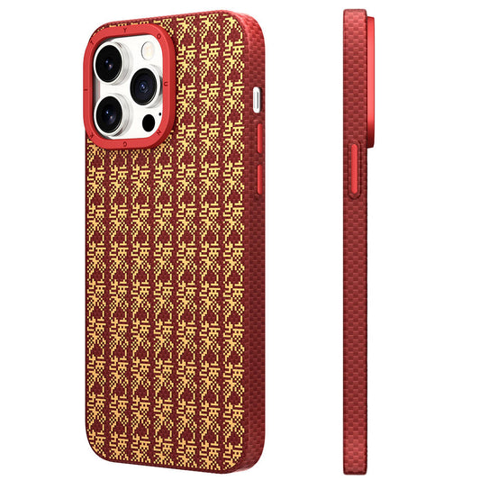 Apple iPhone 15 Pro Kılıf M-safe Şarj Özellikli Kevlar 1500D Youngkit Auspicious Loong Serisi Kapak Kırmızı