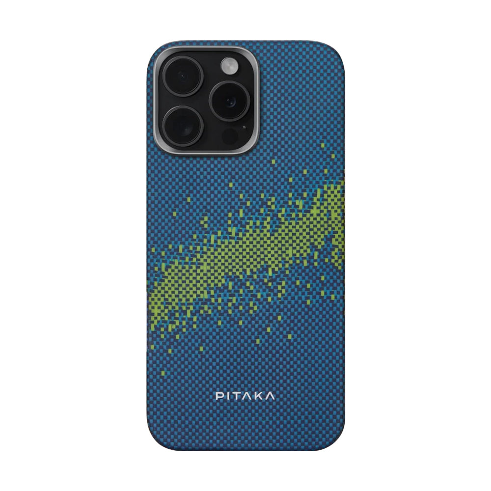 Apple iPhone 15 Pro Kılıf M-safe Şarj Özellikli Lumintex Teknolojili Fosforlu Özellikli Aramid Fiber Pitaka Tactile Woven Starpeak Serisi Milky Way Galaxy Kapak