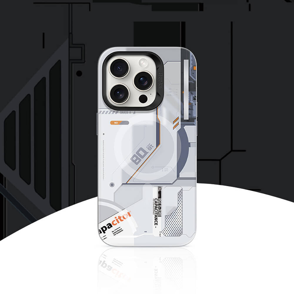 Apple iPhone 15 Pro Kılıf M-safe Şarj Özellikli Mekanik Tasarımlı Benks Perspective Serisi Kapak Beyaz