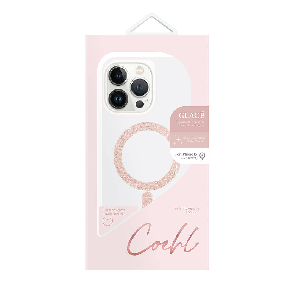 Apple iPhone 15 Pro Kılıf M-safe Şarj Özellikli Simli Magnetik Coehl Glace Kapak Rose Gold