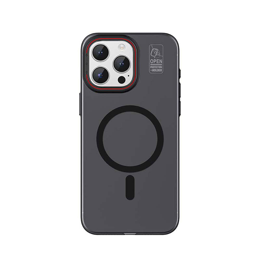 Apple iPhone 15 Pro Kılıf M-safe Şarj Özellikli Standlı Metal Kamera Çerçeveli Mat Recci Glaze Serisi Kapak Beyaz