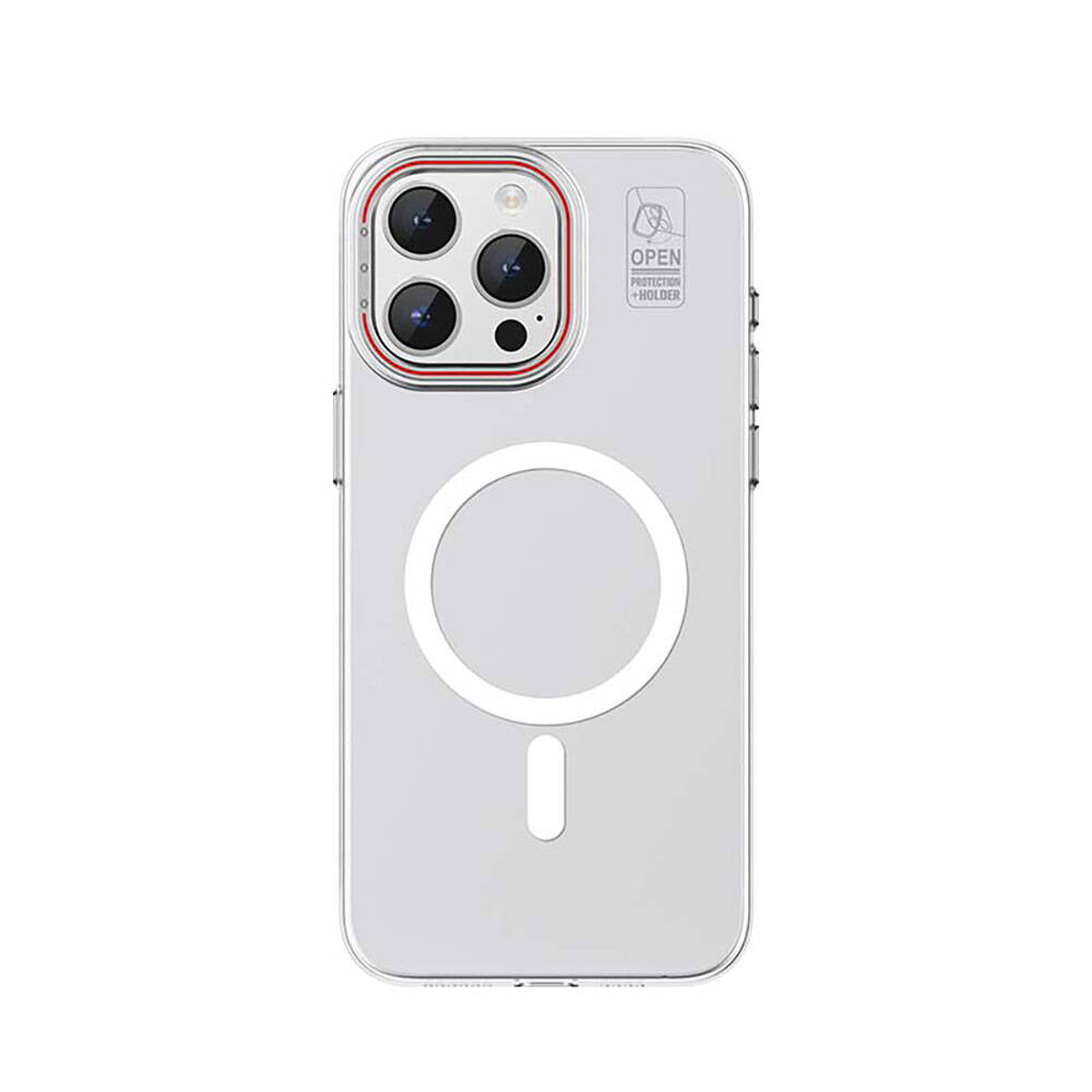 Apple iPhone 15 Pro Kılıf M-safe Şarj Özellikli Standlı Metal Kamera Çerçeveli Mat Recci Glaze Serisi Kapak Siyah