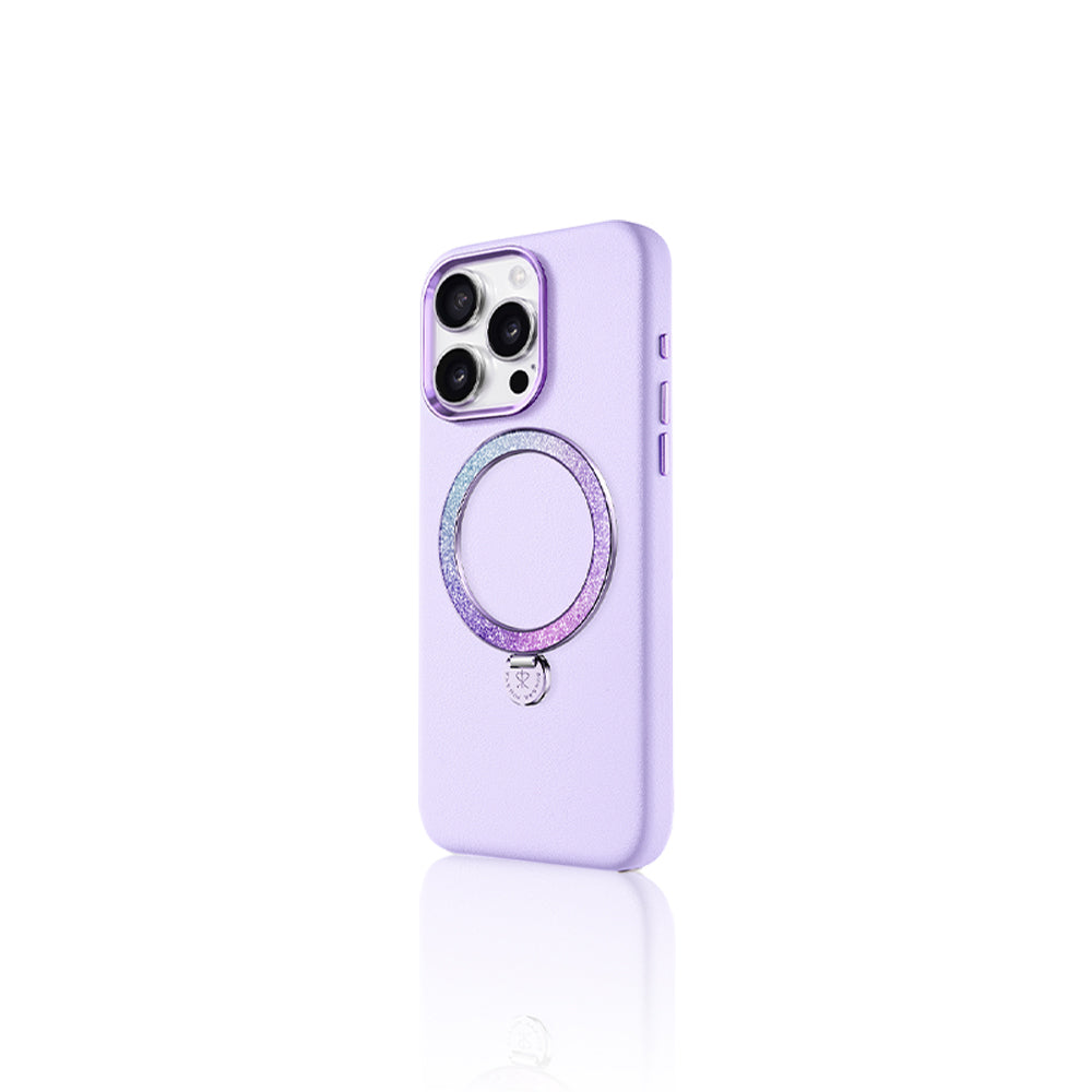 Apple iPhone 15 Pro Kılıf M-safe Şarj Özellikli Standlı Suni Deri Tasarımlı Pynana Dancing Circle Serisi Kapak Siyah