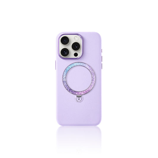 Apple iPhone 15 Pro Kılıf M-safe Şarj Özellikli Standlı Suni Deri Tasarımlı Pynana Dancing Circle Serisi Kapak