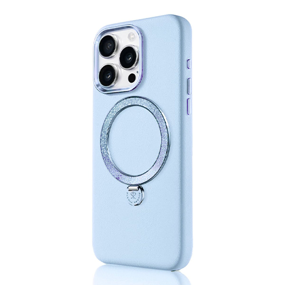 Apple iPhone 15 Pro Kılıf M-safe Şarj Özellikli Standlı Suni Deri Tasarımlı Pynana Dancing Circle Serisi Kapak Siyah