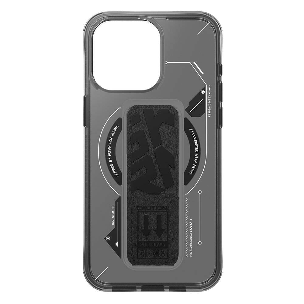 Apple iPhone 15 Pro Kılıf M-safe Şarj Özellikli Teknoloji Desenli Standlı Skinarma Helio Kapak Gri