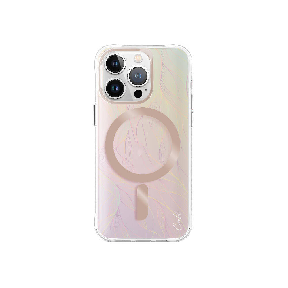 Apple iPhone 15 Pro Kılıf M-safe Şarj Özellikli Yaprak Desenli Coehl Willow Kapak Pembe