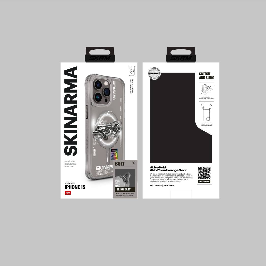 Apple iPhone 15 Pro Kılıf M-safe Şarj Özellikli Yazı Desenli SkinArma Bolt Kapak Mavi