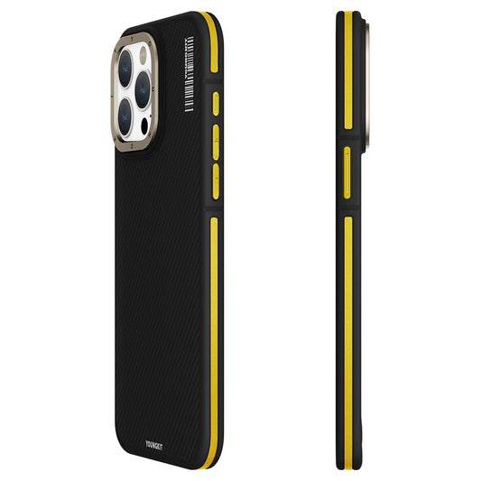 Apple iPhone 15 Pro Kılıf M-safe Şarj Özellikli YoungKit 600D Kevlar Kapak Kırmızı