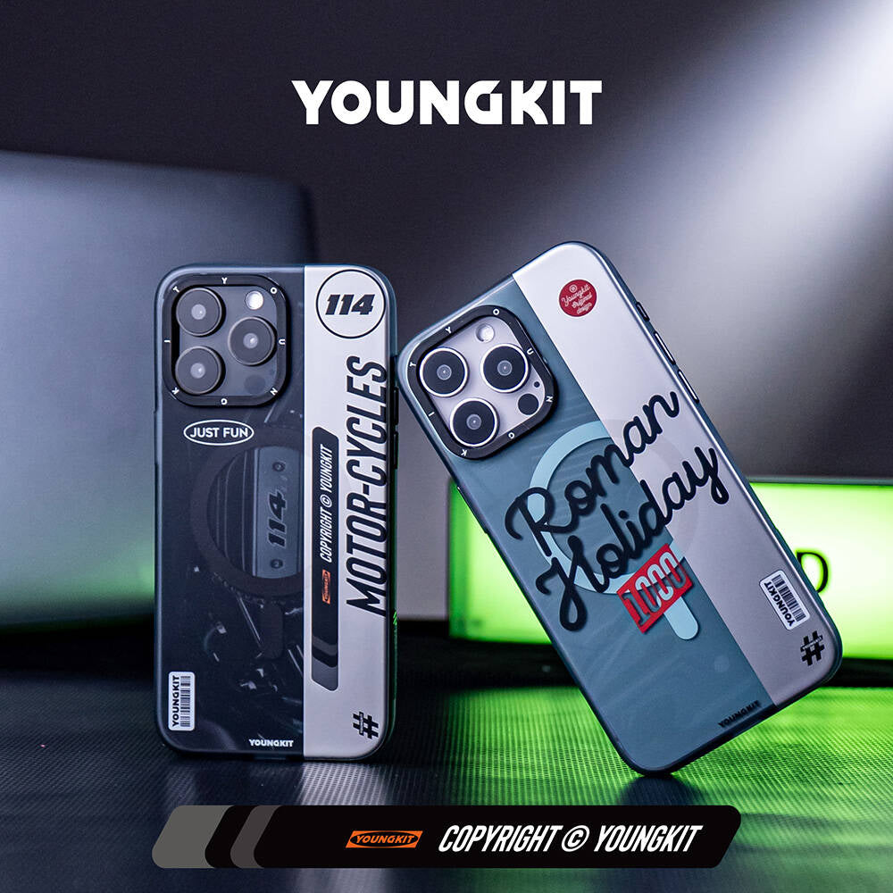 Apple iPhone 15 Pro Kılıf M-safe Şarj Özellikli Youngkit Motorcycle Legend Serisi Kapak Siyah