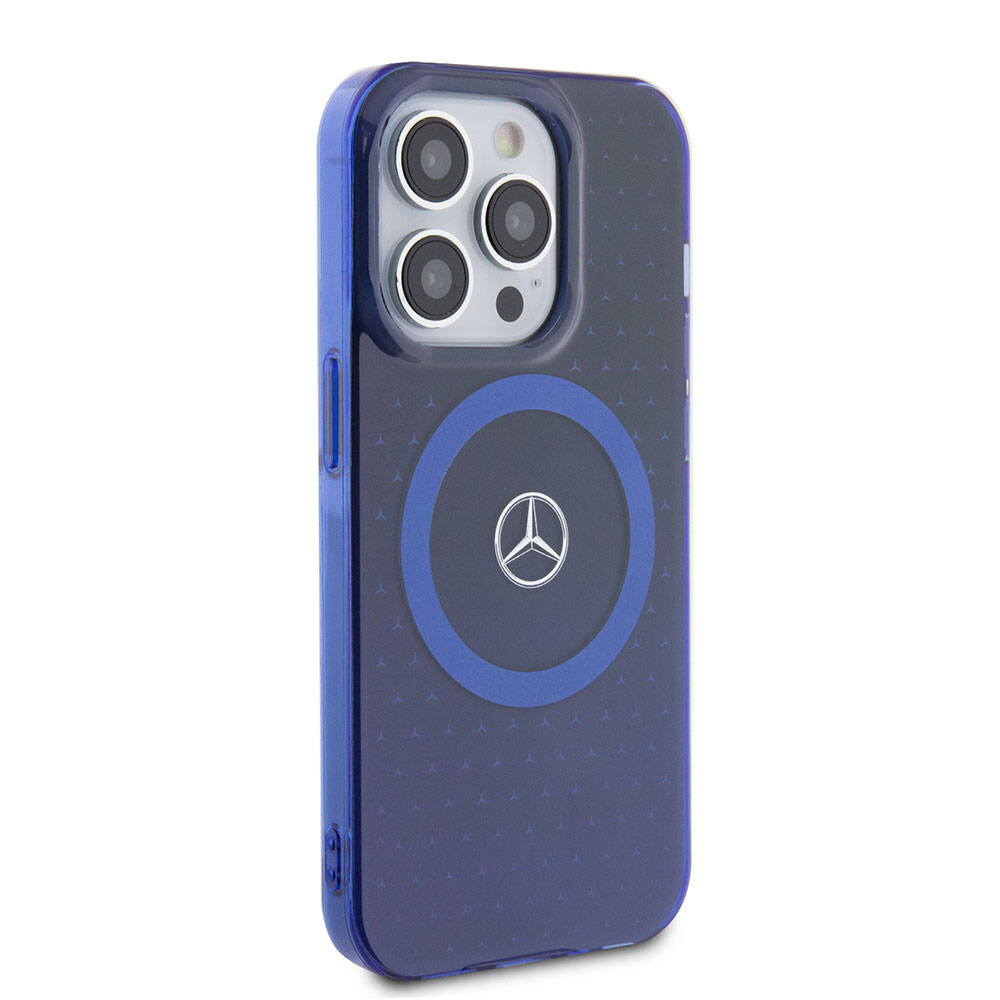 Apple iPhone 15 Pro Kılıf Mercedes Benz Orjinal Lisanslı M-safe Şarj Özellikli Çift Katmanlı Mavi Yıldız Desenli Kapak Mavi