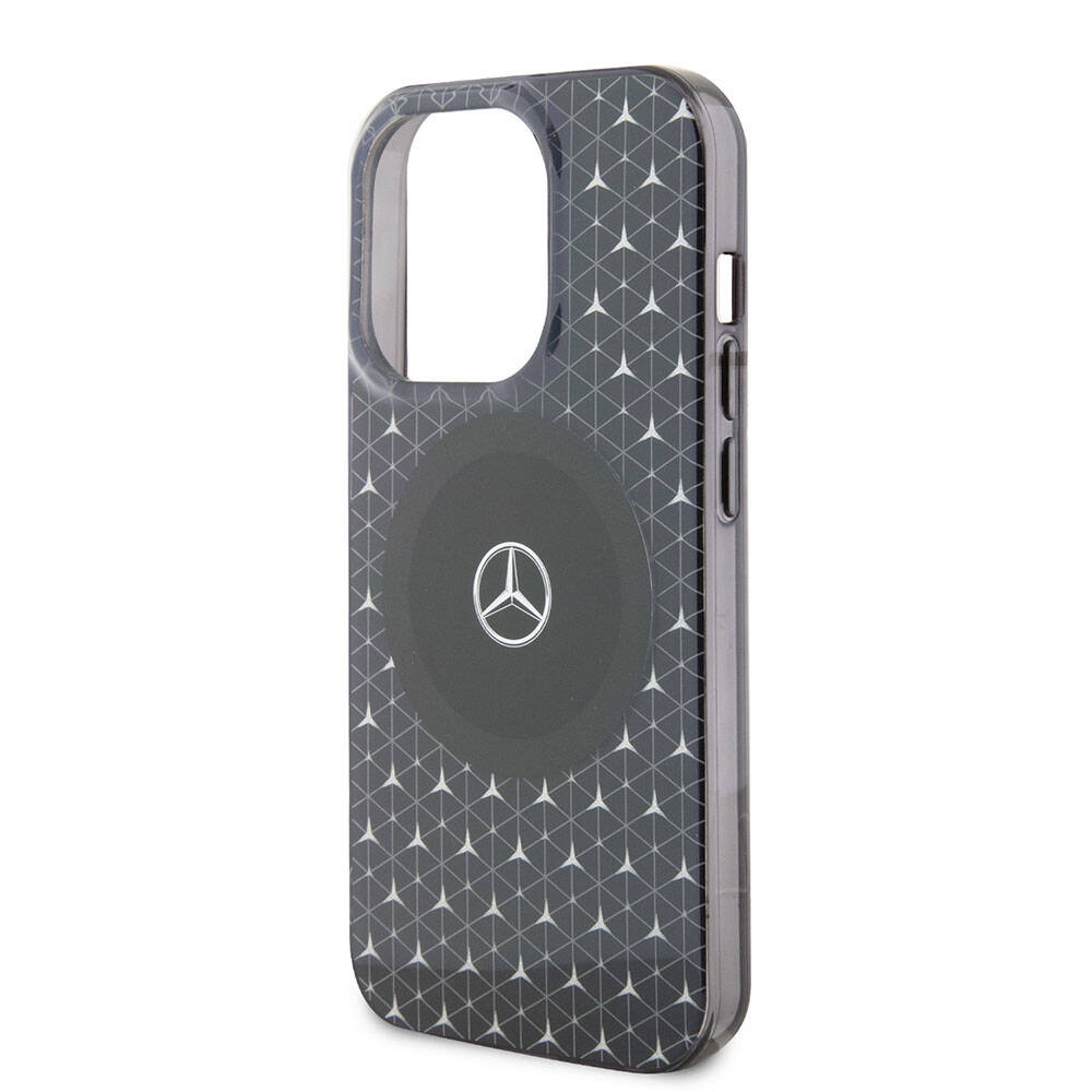 Apple iPhone 15 Pro Kılıf Mercedes Benz Orjinal Lisanslı M-safe Şarj Özellikli Çift Katmanlı Mini Yıldız Desenli Kapak Siyah