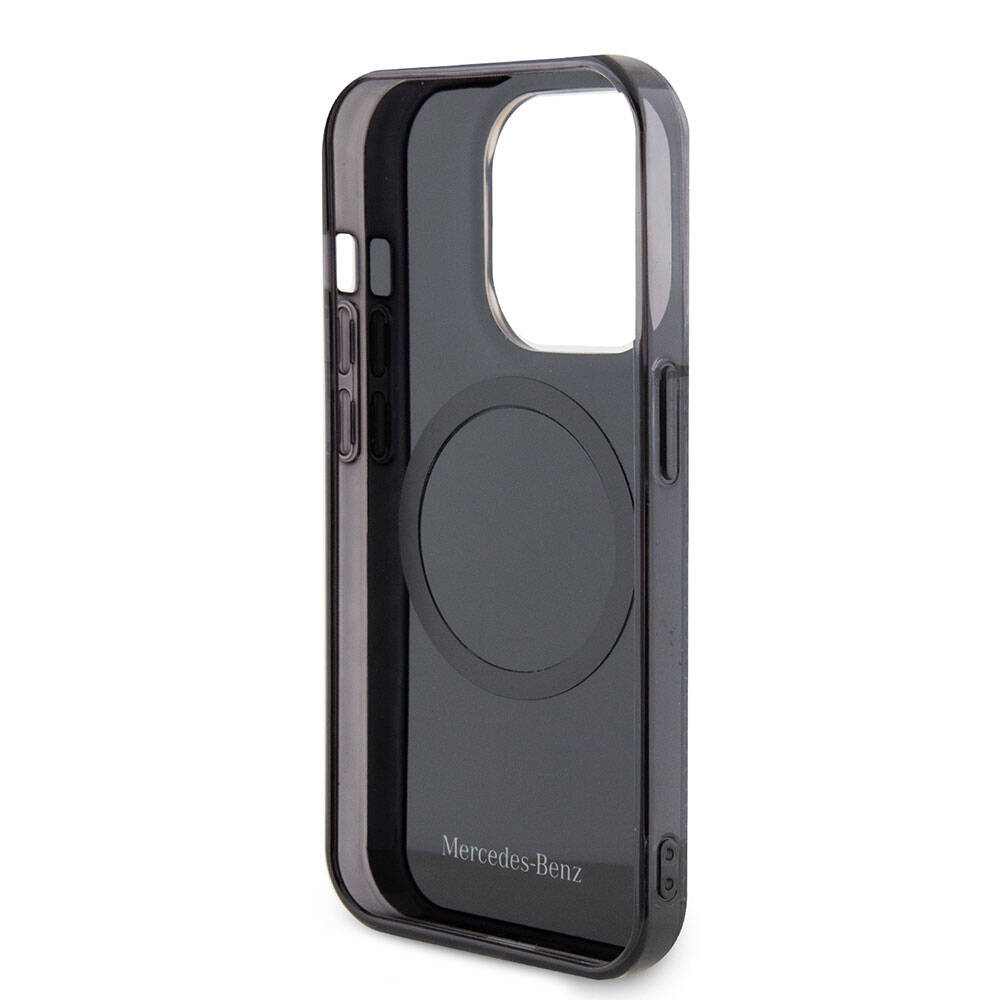 Apple iPhone 15 Pro Kılıf Mercedes Benz Orjinal Lisanslı M-safe Şarj Özellikli Çift Katmanlı Mini Yıldız Desenli Kapak Siyah