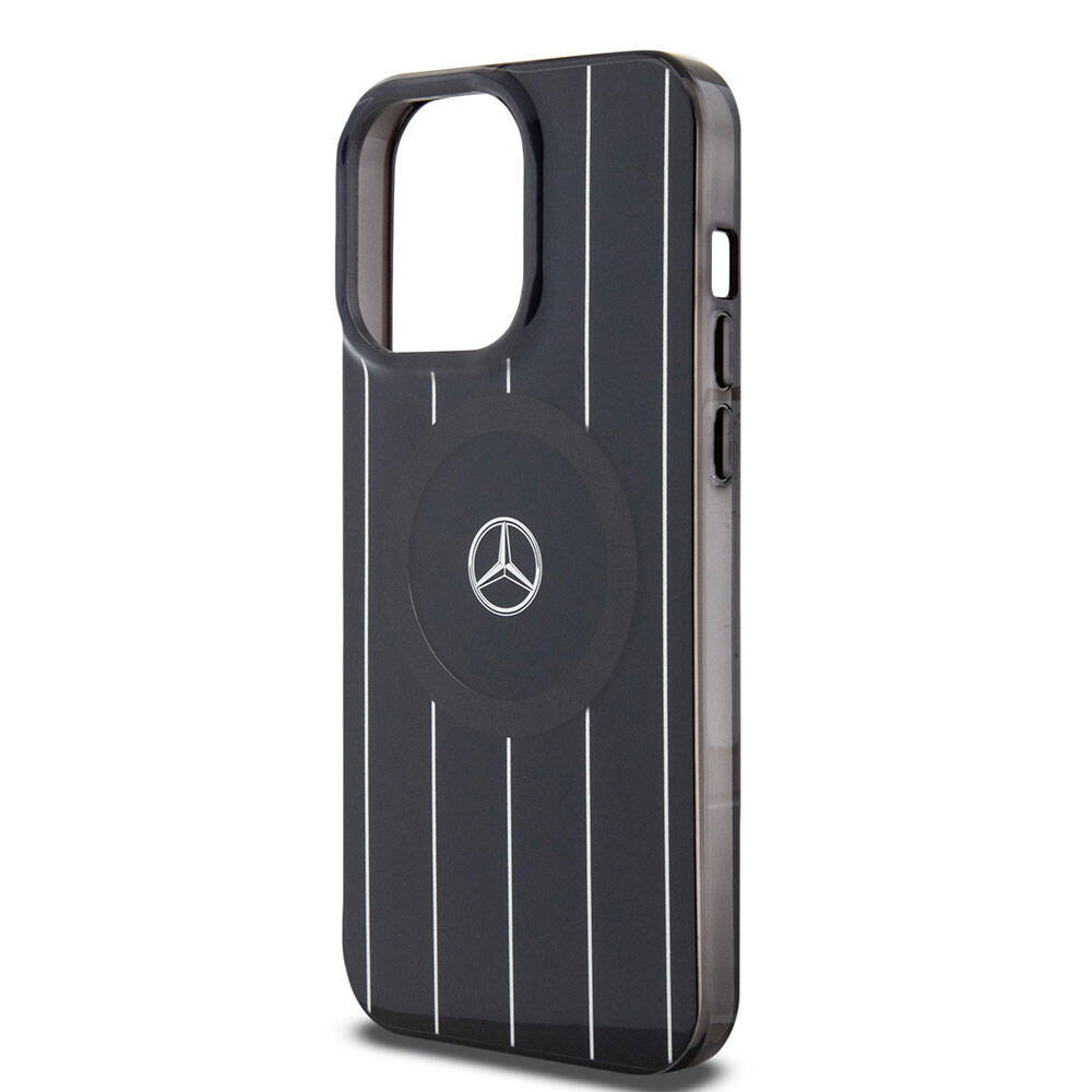 Apple iPhone 15 Pro Kılıf Mercedes Benz Orjinal Lisanslı M-safe Şarj Özellikli Çift Katmanlı Paralel Çizgi Desenli Kapak Beyaz
