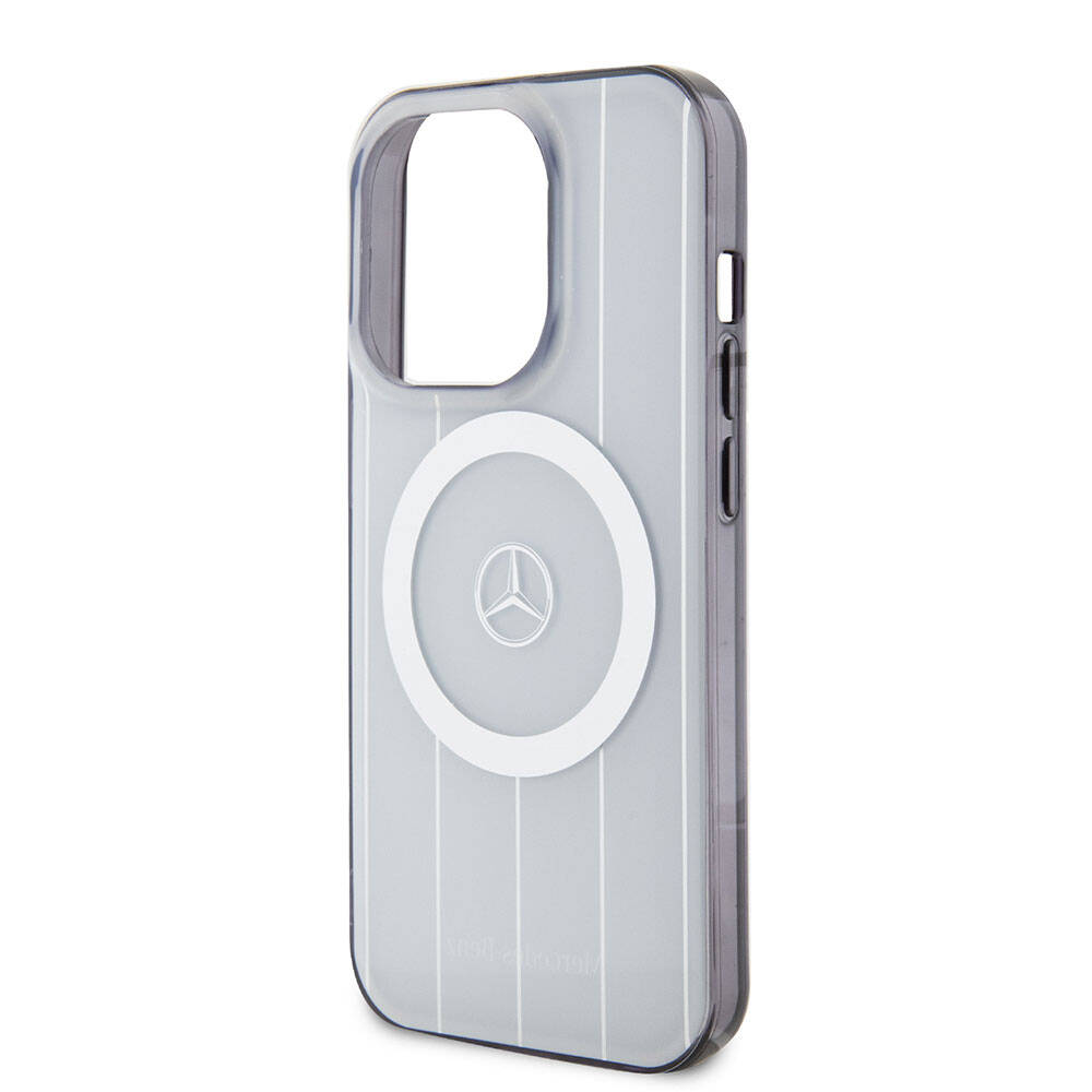 Apple iPhone 15 Pro Kılıf Mercedes Benz Orjinal Lisanslı M-safe Şarj Özellikli Çift Katmanlı Paralel Çizgi Desenli Kapak Beyaz