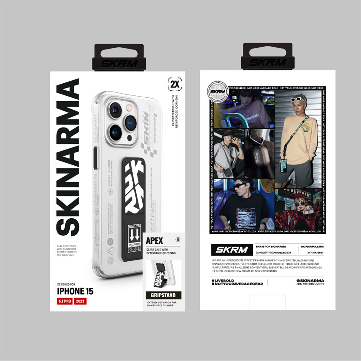 Apple iPhone 15 Pro Kılıf SkinArma Standlı Şeffaf Tasarımlı Apex Kapak Siyah