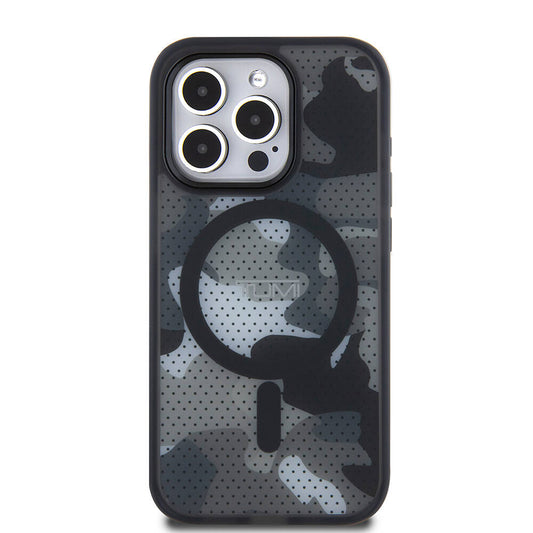Apple iPhone 15 Pro Kılıf TUMI Orjinal Lisanslı M-safe Şarj Özellikli Buzlanmış Saydam Ağ Kamuflajı Desenli Kapak