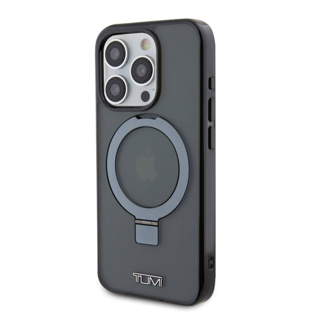 Apple iPhone 15 Pro Kılıf TUMI Orjinal Lisanslı M-safe Şarj Özellikli PC TPU Metal Logolu Ring Standlı Kapak Siyah