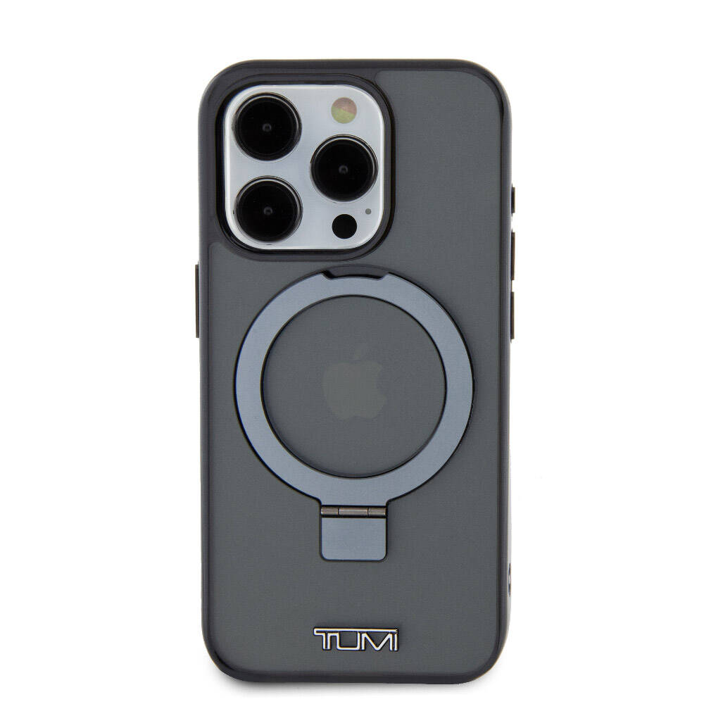 Apple iPhone 15 Pro Kılıf TUMI Orjinal Lisanslı M-safe Şarj Özellikli PC TPU Metal Logolu Ring Standlı Kapak Siyah