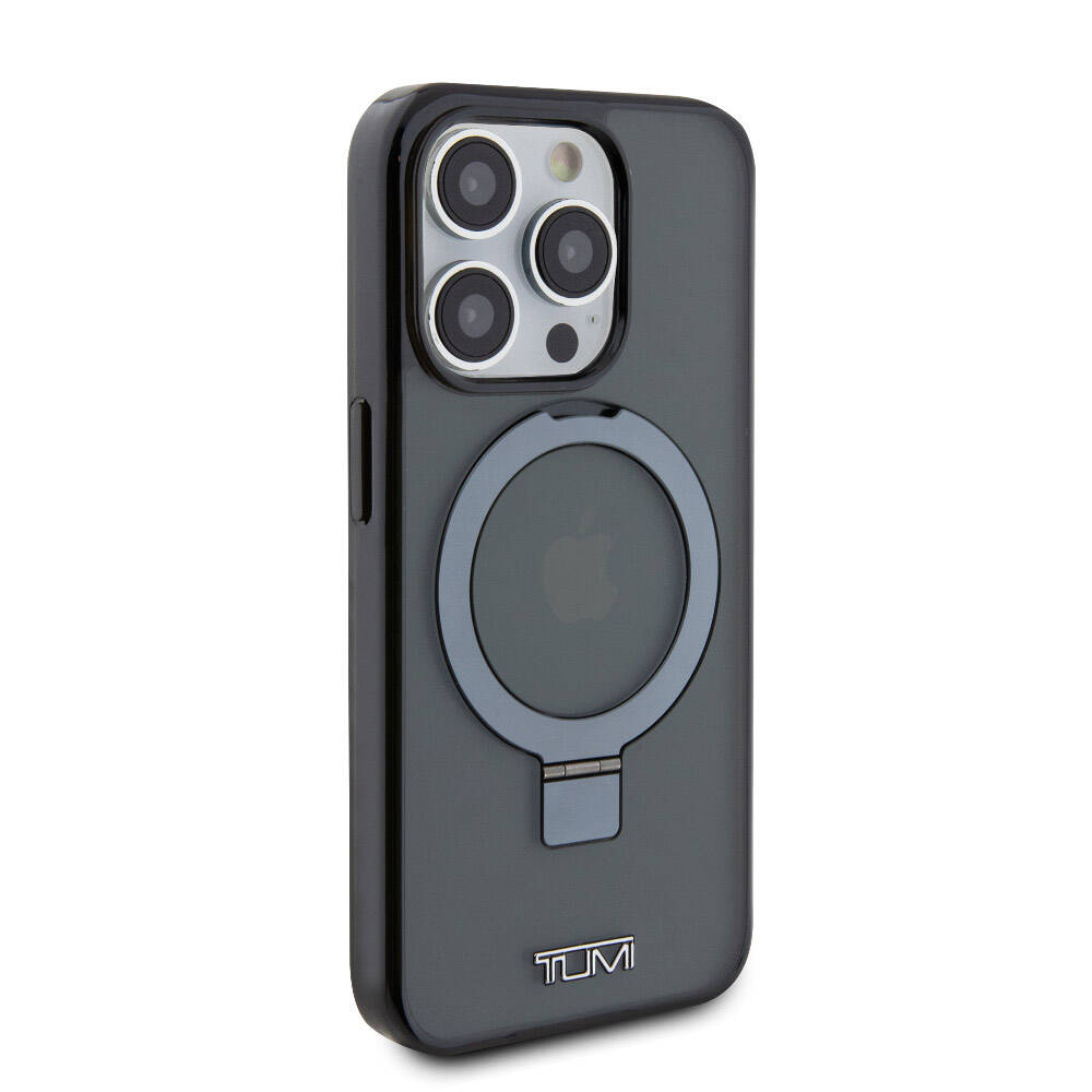 Apple iPhone 15 Pro Kılıf TUMI Orjinal Lisanslı M-safe Şarj Özellikli PC TPU Metal Logolu Ring Standlı Kapak Siyah