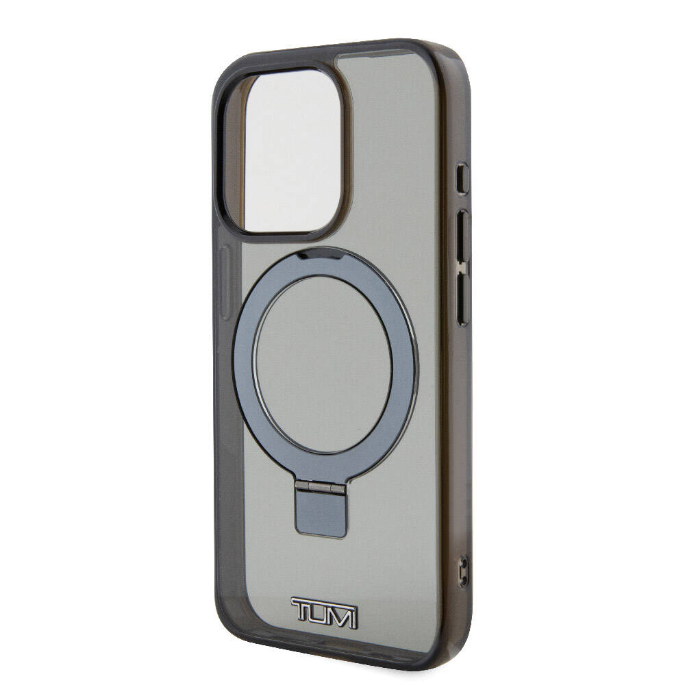 Apple iPhone 15 Pro Kılıf TUMI Orjinal Lisanslı M-safe Şarj Özellikli PC TPU Metal Logolu Ring Standlı Kapak Siyah
