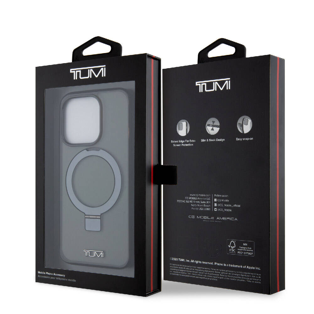 Apple iPhone 15 Pro Kılıf TUMI Orjinal Lisanslı M-safe Şarj Özellikli PC TPU Metal Logolu Ring Standlı Kapak Siyah