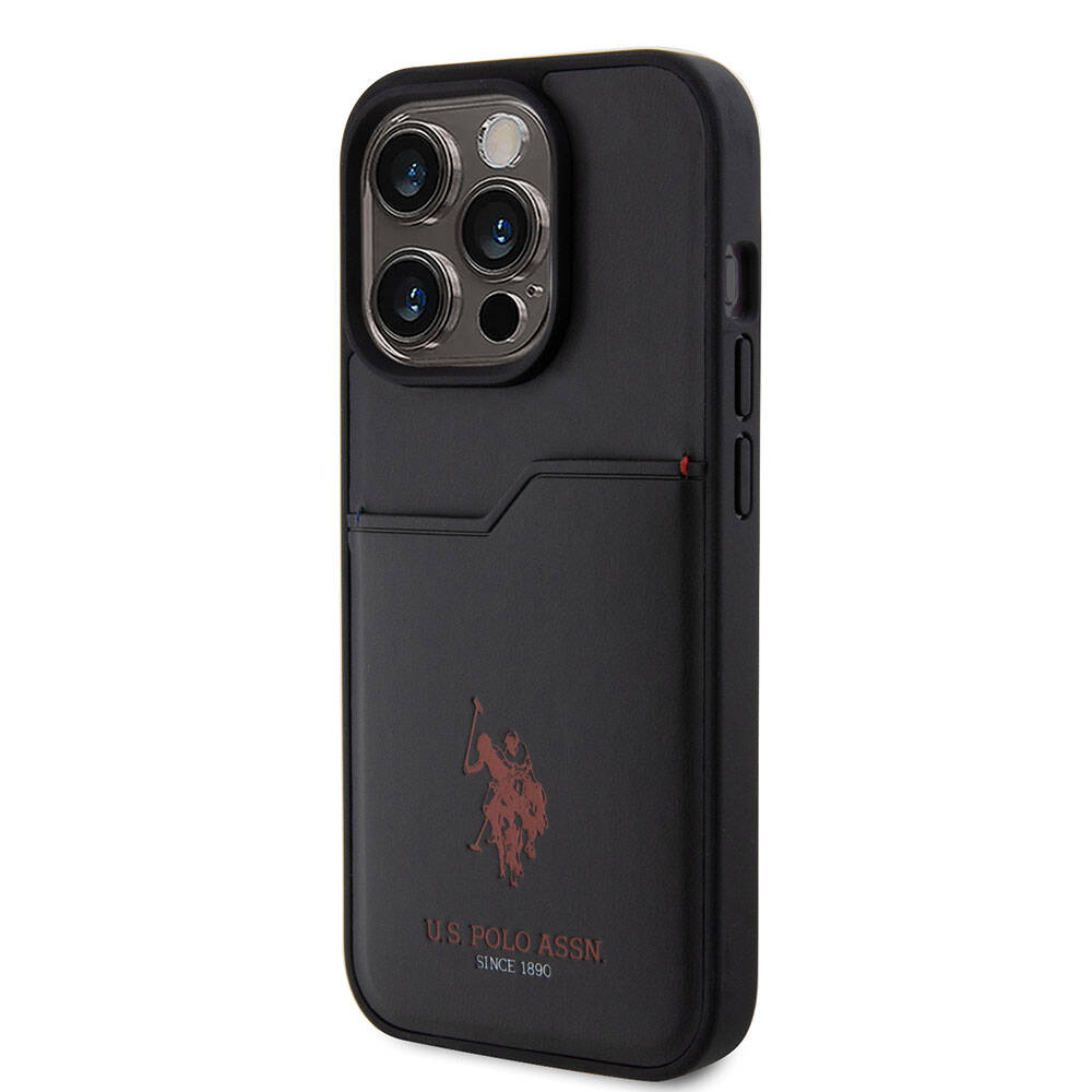 Apple iPhone 15 Pro Kılıf U.S. Polo Assn. Orjinal Lisanslı Baskı Logolu PU Kartlıklı Kapak Kırmızı