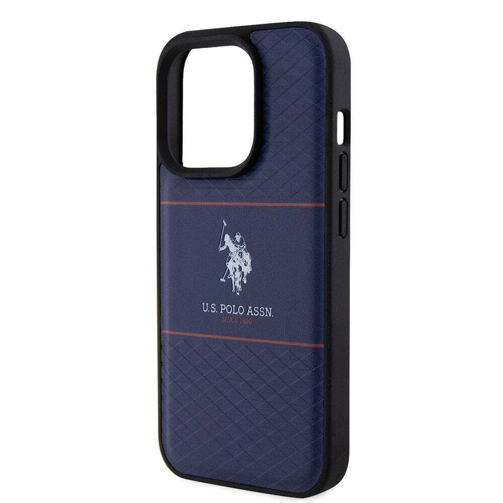 Apple iPhone 15 Pro Kılıf U.S. Polo Assn. Orjinal Lisanslı Deri Şeritli Logo Dizayn Kapak Lacivert