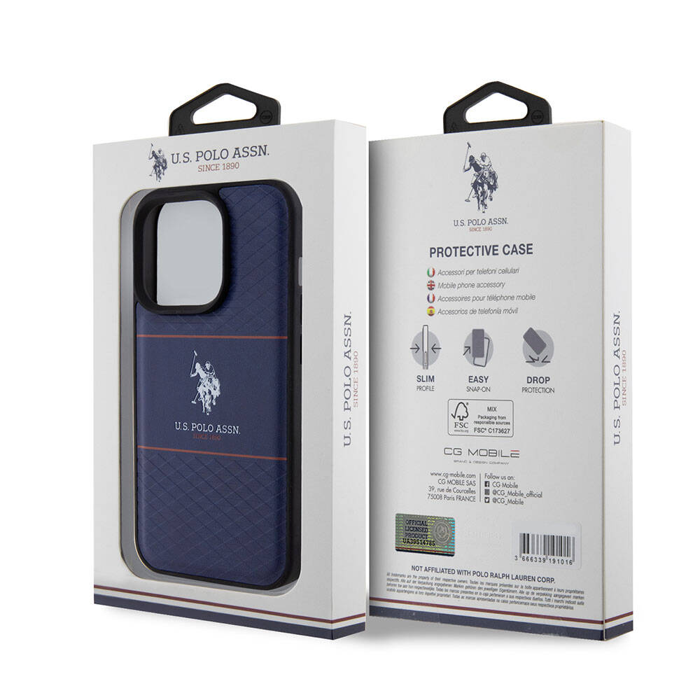 Apple iPhone 15 Pro Kılıf U.S. Polo Assn. Orjinal Lisanslı Deri Şeritli Logo Dizayn Kapak Siyah