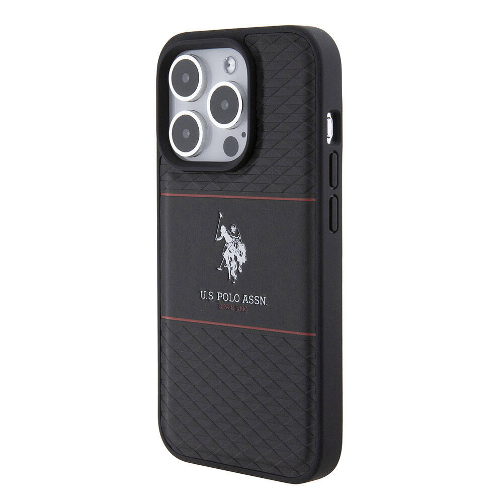 Apple iPhone 15 Pro Kılıf U.S. Polo Assn. Orjinal Lisanslı Deri Şeritli Logo Dizayn Kapak Lacivert