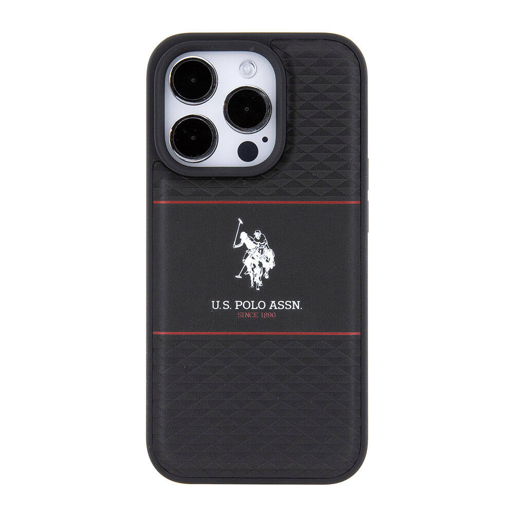 Apple iPhone 15 Pro Kılıf U.S. Polo Assn. Orjinal Lisanslı Deri Şeritli Logo Dizayn Kapak Lacivert