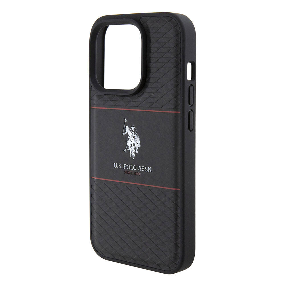 Apple iPhone 15 Pro Kılıf U.S. Polo Assn. Orjinal Lisanslı Deri Şeritli Logo Dizayn Kapak Lacivert