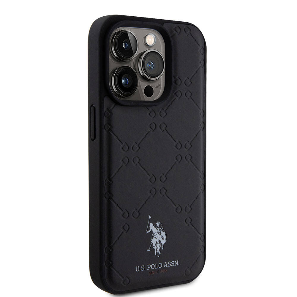 Apple iPhone 15 Pro Kılıf U.S. Polo Assn. Orjinal Lisanslı HS Desenli Baskı Logolu Suni Deri Kapak Siyah