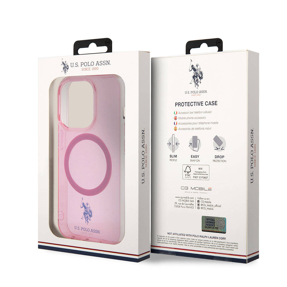 Apple iPhone 15 Pro Kılıf U.S. Polo Assn. Orjinal Lisanslı M-safe Şarj Özellikli Transparan Tasarım Kapak Mor