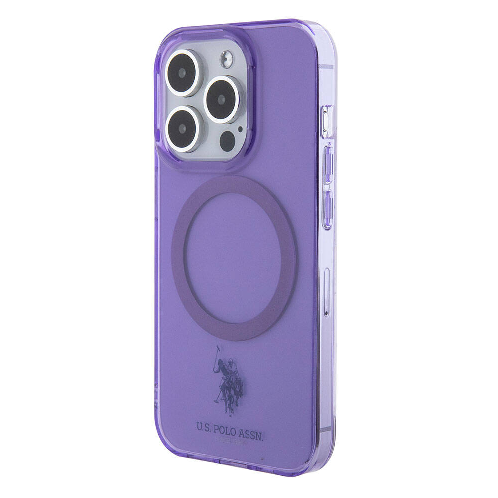 Apple iPhone 15 Pro Kılıf U.S. Polo Assn. Orjinal Lisanslı M-safe Şarj Özellikli Transparan Tasarım Kapak Mor
