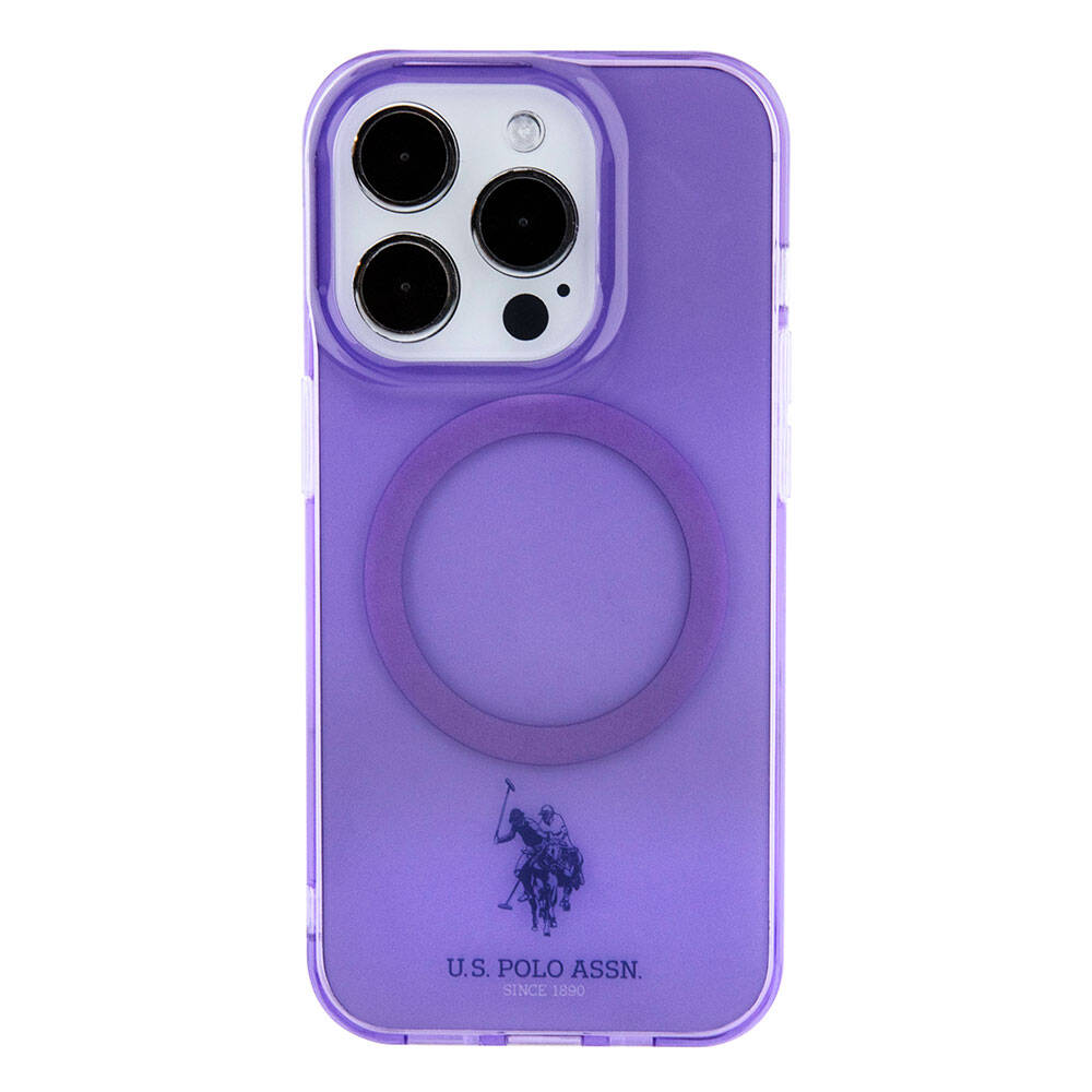 Apple iPhone 15 Pro Kılıf U.S. Polo Assn. Orjinal Lisanslı M-safe Şarj Özellikli Transparan Tasarım Kapak Mor