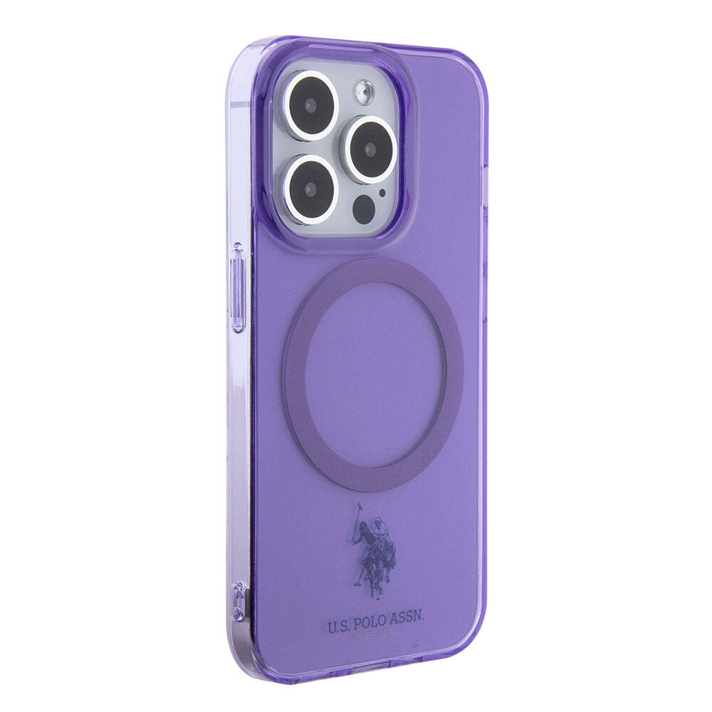 Apple iPhone 15 Pro Kılıf U.S. Polo Assn. Orjinal Lisanslı M-safe Şarj Özellikli Transparan Tasarım Kapak Mor