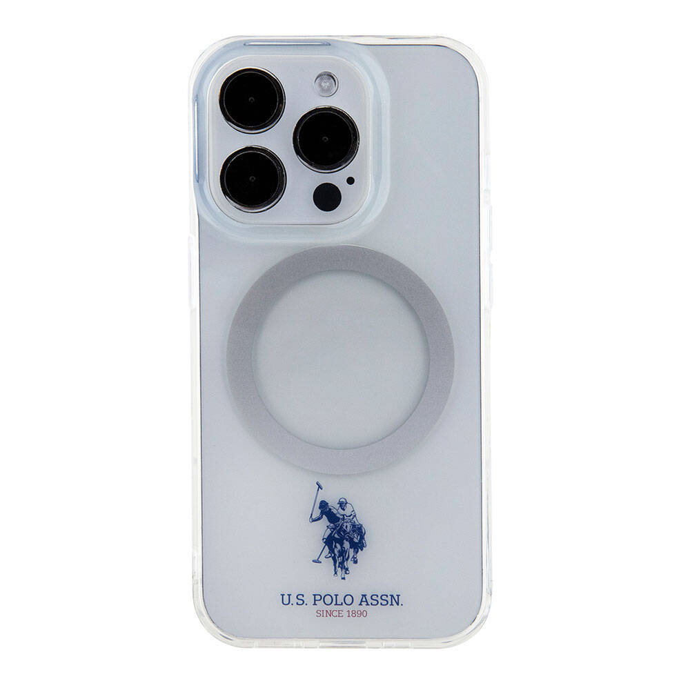 Apple iPhone 15 Pro Kılıf U.S. Polo Assn. Orjinal Lisanslı M-safe Şarj Özellikli Transparan Tasarım Kapak Mavi