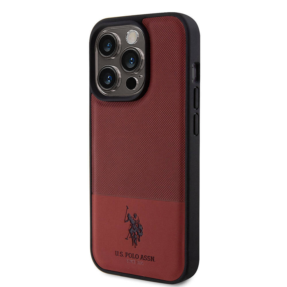 Apple iPhone 15 Pro Kılıf U.S. Polo Assn. Orjinal Lisanslı Suni Deri Arka Yüzey Baskı Logolu Örgü Desenli Kapak Siyah
